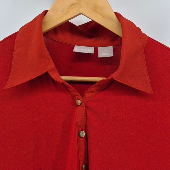 Chicos Burnt Orange Long Sleeve Collared Henley Shirt Women's Size 3/XL Career - Picture 6 of 12